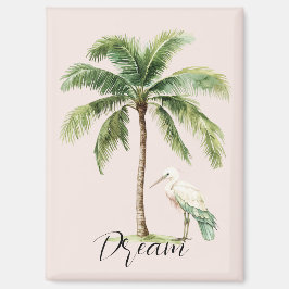 Pretty Peach Tropical Palm Tree Bird Magneet