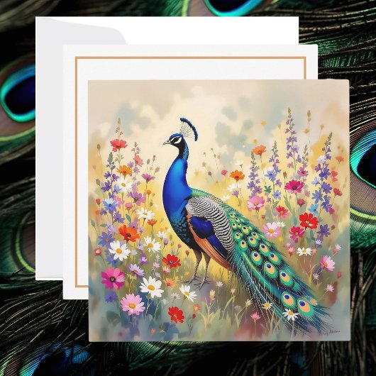 Pretty Peacock in Floral Meadow Kaart