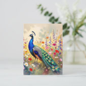 Pretty Peacock in Floral Meadow | Saying Hi Briefkaart (Staand voorkant)