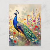 Pretty Peacock in Floral Meadow | Saying Hi Briefkaart (Voorkant)