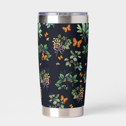 Pretty Personalised Dark Floral Butterfly Pattern Geïsoleerde Drinkbeker (Achterkant)