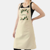 Pretty Personalized Holly & Snowflakes Xmas Apron Schort (Insitu)