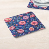 Pretty pink and blue floral pattern kartonnen onderzetters (Schuin)