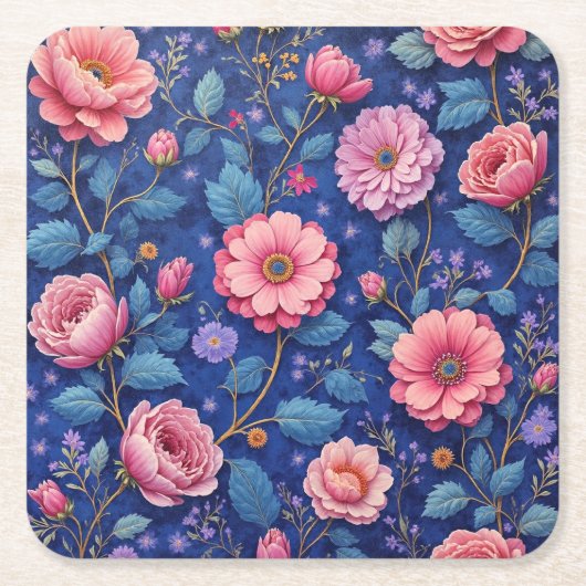 Pretty pink and blue floral pattern kartonnen onderzetters (Voorkant)