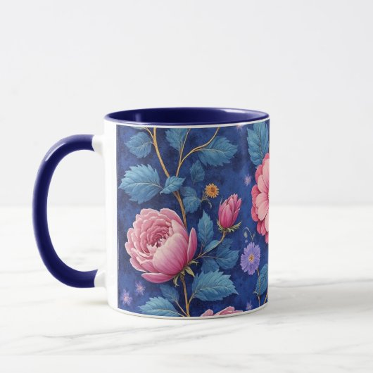 Pretty pink and blue floral pattern mok (Links)