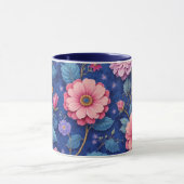 Pretty pink and blue floral pattern mok (Midden)