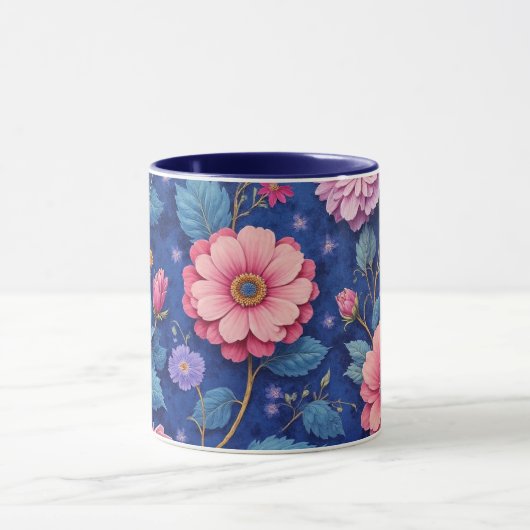 Pretty pink and blue floral pattern mok (Midden)