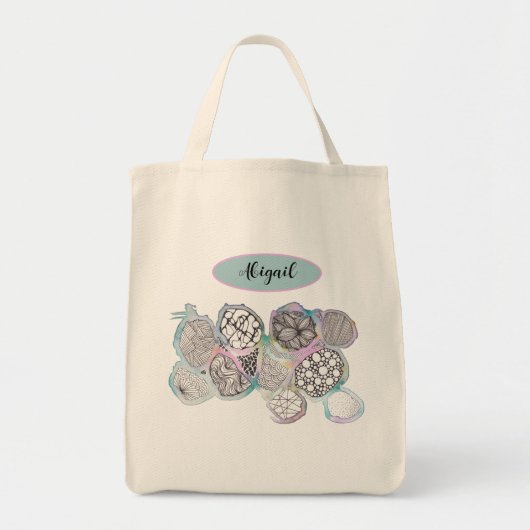 Pretty pink and blue pastel doodle art, your name tote bag (Voorkant)