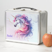Pretty Pink and Blue Unicorn Metal Lunch Box (In situ)