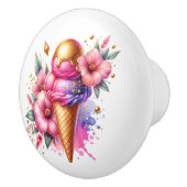 Pretty Pink and Gold Ice Cream Cone Birthday Keramische Knop (Rechts)