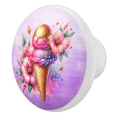 Pretty Pink and Gold Ice Cream Cone Birthday Keramische Knop (Rechts)