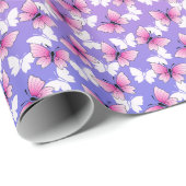 Pretty Pink and White Butterfly Round Pillow  Cadeaupapier (Rol Hoek)