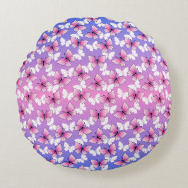 Pretty Pink and White Butterfly Round Pillow  Rond Kussen