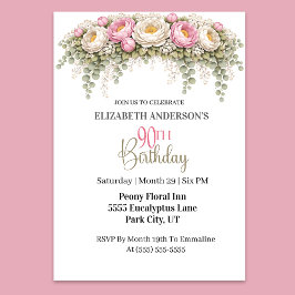 Pretty Pink and White Peony 90th Birthday Kaart