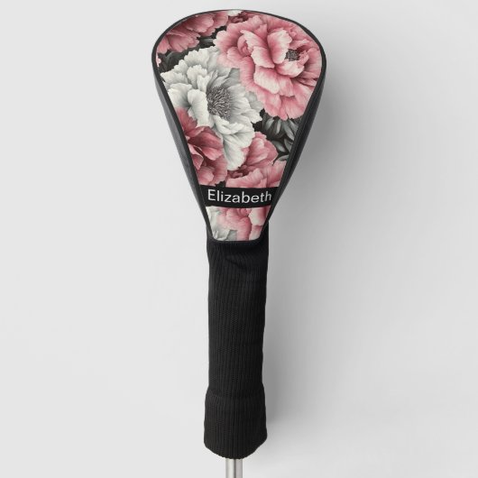 Pretty Pink and White Peony Personalized Golfheadcover (Voorkant)
