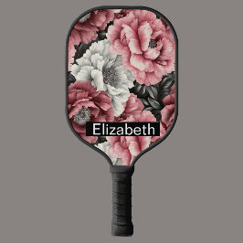Pretty Pink and White Peony Personalized Pickleball Paddle