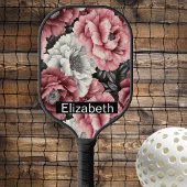 Pretty Pink and White Peony Personalized Pickleball Paddle