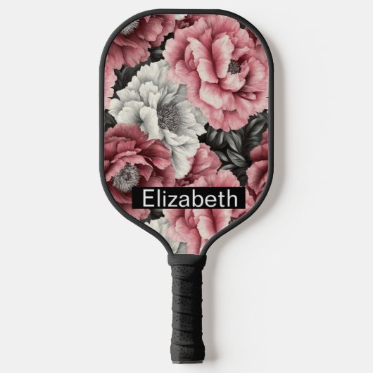 Pretty Pink and White Peony Personalized Pickleball Paddle (Voorkant)