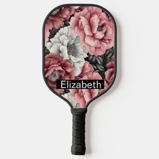 Pretty Pink and White Peony Personalized Pickleball Paddle (Achterkant)