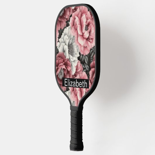 Pretty Pink and White Peony Personalized Pickleball Paddle (Links)
