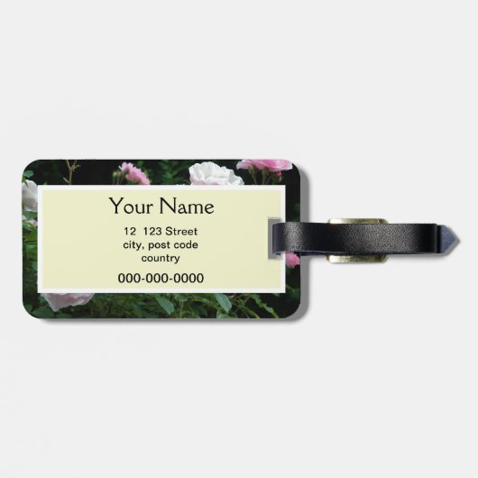 pretty pink and white rose flower bushes. Floral, Bagagelabel (Achterkant horizontaal)