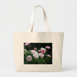 pretty pink and white rose flower bushes. Floral, Grote Tote Bag