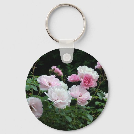 pretty pink and white rose flower bushes. Floral, Sleutelhanger (Voorkant)