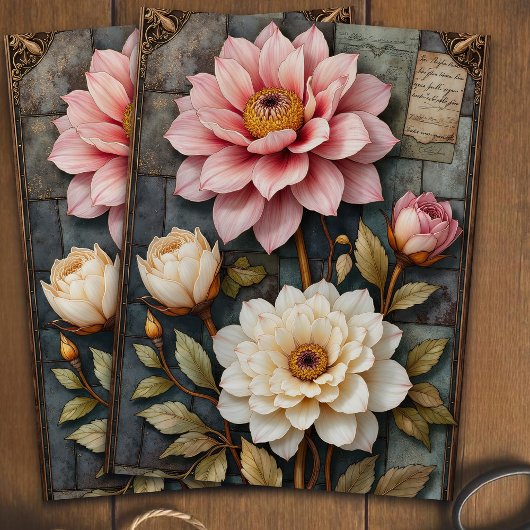 Pretty Pink And White Stained Glass Decoupage Art Tissuepapier