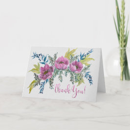 Pretty Pink Anemones Watercolor Floral Thank You Kaart