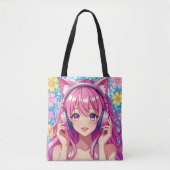 Pretty Pink Anime Girl in Headphones Tote Bag (Voorkant)