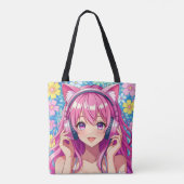 Pretty Pink Anime Girl in Headphones Tote Bag (Achterkant)