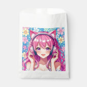 Pretty Pink Anime Girl's Birthday Party Bedankzakje (Voorkant)