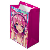 Pretty Pink Anime Girl's Birthday Party Medium Cadeauzakje (Voorkant Gekanteld)