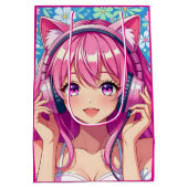 Pretty Pink Anime Girl's Birthday Party Medium Cadeauzakje (Achterkant)