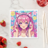 Pretty Pink Anime Girl's Birthday Party Servet (Insitu)