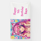 Pretty Pink Anime Girl's Birthday Party Spandoek (Verticaal)