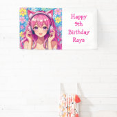 Pretty Pink Anime Girl's Birthday Party Spandoek (Insitu)