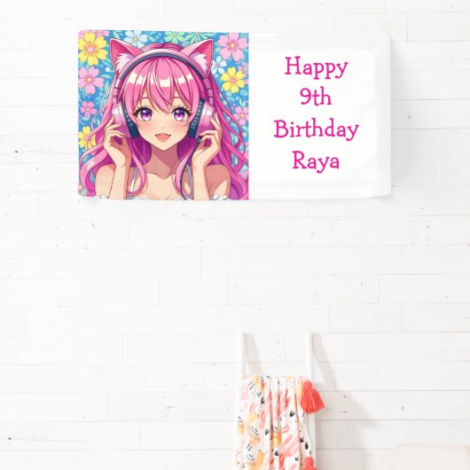 Pretty Pink Anime Girl's Birthday Party Spandoek (Insitu)