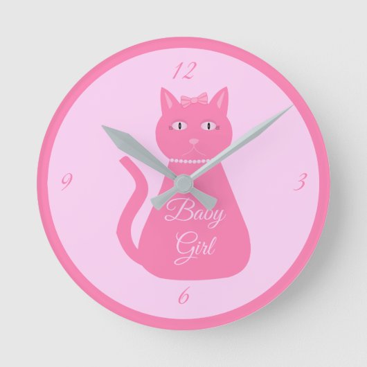 Pretty Pink Baby Girl Cat Custom Nursery Ronde Klok (Voorkant)