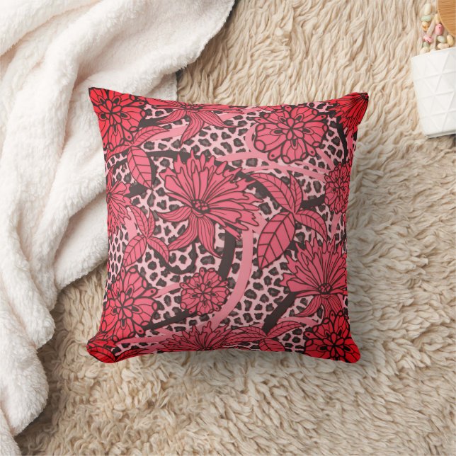 Pretty Pink Black Floral Leopard Print Pattern Kussen (Deken)