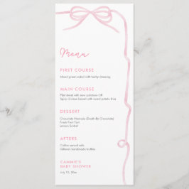 Pretty Pink Bow Baby Girl Shower Party Menu
