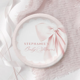 Pretty Pink Bow Baby Shower Paper Plates Papieren Bordje