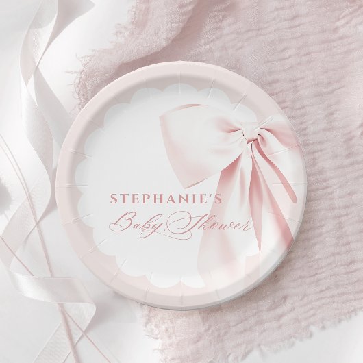 Pretty Pink Bow Baby Shower Paper Plates Papieren Bordje