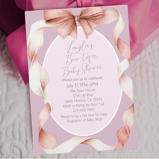 Pretty Pink Bow Boutique Baby Shower Kaart