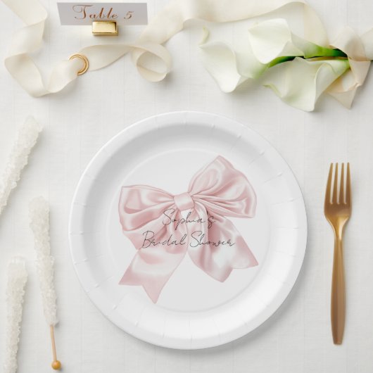Pretty Pink Bow Bridal Shower Papieren Bordje (Huwelijk)