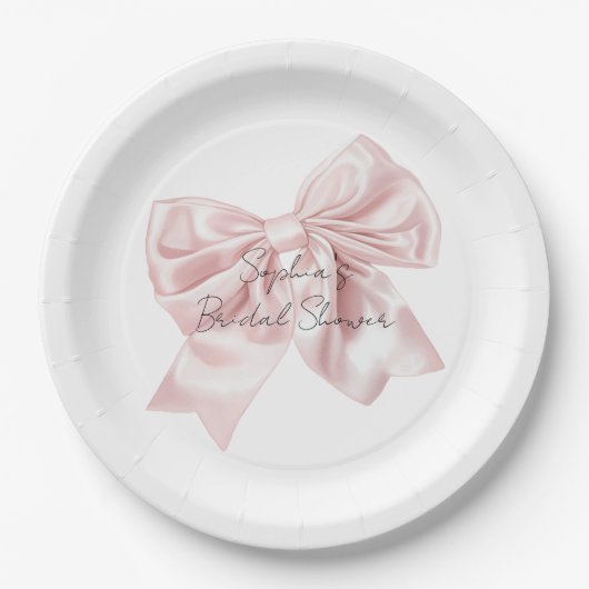 Pretty Pink Bow Bridal Shower Papieren Bordje (Voorkant)