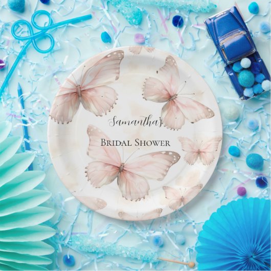 Pretty Pink Butterflies Bridal Shower Papieren Bordje (Feest)