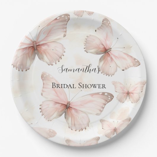Pretty Pink Butterflies Bridal Shower Papieren Bordje (Voorkant)