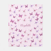 Pretty Pink Butterflies Custom Name Girl Fleece Deken (Voorkant)