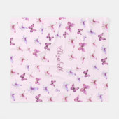 Pretty Pink Butterflies Custom Name Girl Fleece Deken (Voorkant (Horizontaal))